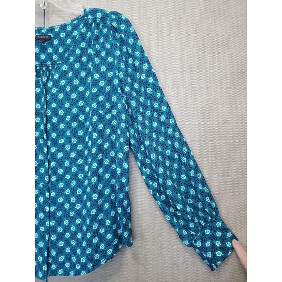 Talbots Viscose Green Dazzling Ditsy Soft Button-Up Top Size Medium - Picture 2 of 5